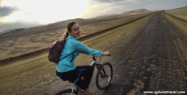Bicycle trip in Paracas National Reserve. Great adventure in the desert